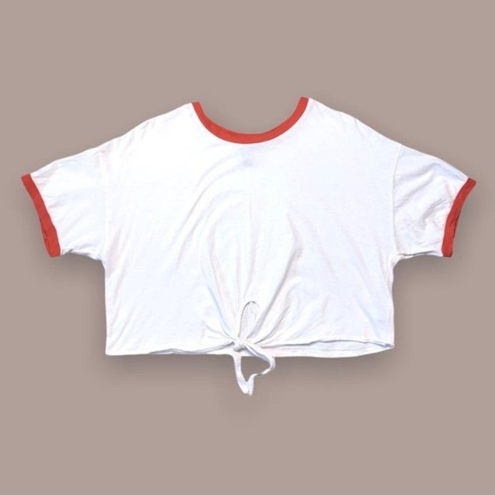 Forever 21 White Front Knot Baby Tee Shirt Size Large